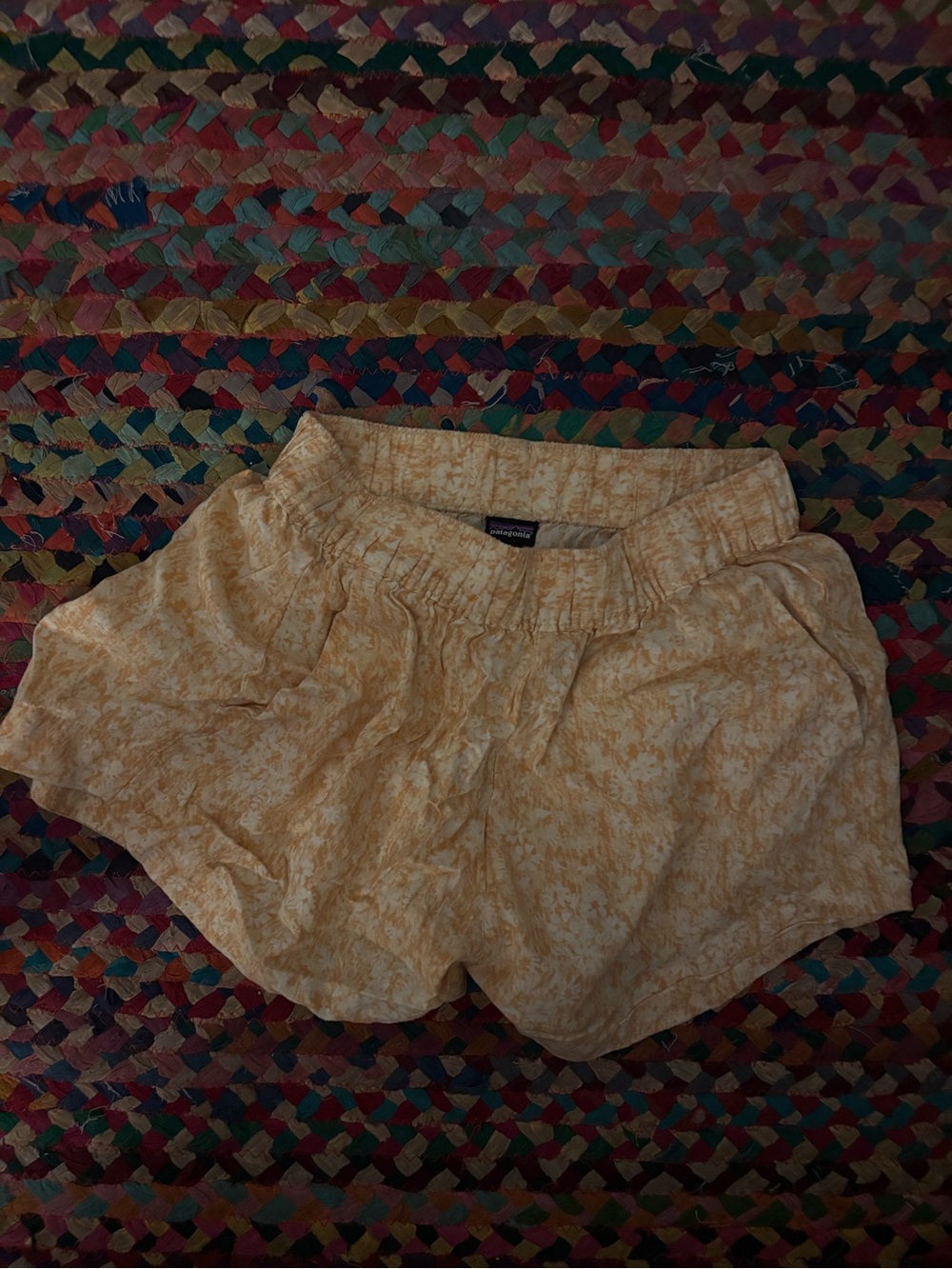 Patagonia Light Yellow Printed Elastic-Waist Athletic Shorts